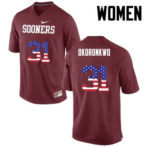 Women's Oklahoma #31 Ogbonnia Okoronkwo Crimson USA Flag Fashion Stitched Jerseys 822224-644