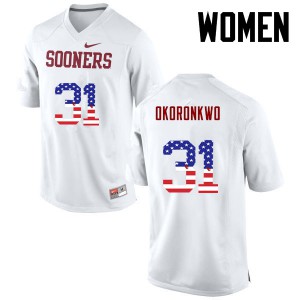 Womens Sooners #31 Ogbonnia Okoronkwo White USA Flag Fashion Stitch Jersey 812704-466
