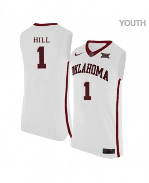 Youth Oklahoma #1 Jalen Hill White Stitch Jerseys 278379-571