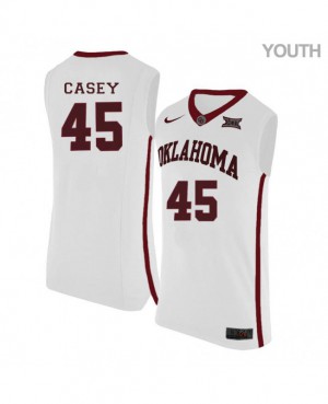 Youth Sooners #45 Keller Casey White Embroidery Jerseys 877289-663