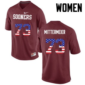 Womens OU Sooners #73 Quinn Mittermeier Crimson USA Flag Fashion University Jersey 908266-445