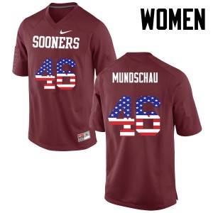 Womens Oklahoma Sooners #46 Reeves Mundschau Crimson USA Flag Fashion University Jerseys 526894-186