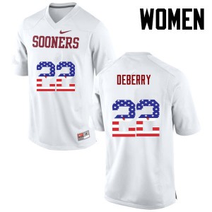 Womens Oklahoma #22 Ricky DeBerry White USA Flag Fashion Player Jersey 438845-512
