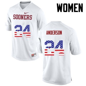 Womens OU Sooners #24 Rodney Anderson White USA Flag Fashion Embroidery Jerseys 638015-369