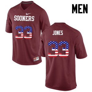 Men OU Sooners #33 Ryan Jones Crimson USA Flag Fashion Embroidery Jersey 287727-569