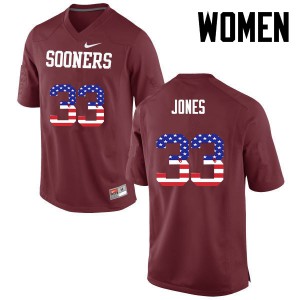 Women's OU #33 Ryan Jones Crimson USA Flag Fashion Embroidery Jerseys 275458-457
