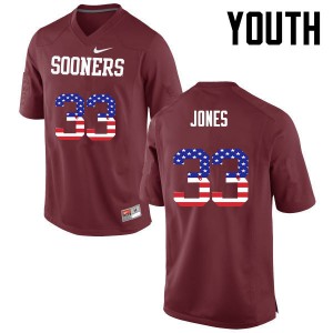 Youth OU #33 Ryan Jones Crimson USA Flag Fashion Embroidery Jerseys 786995-793