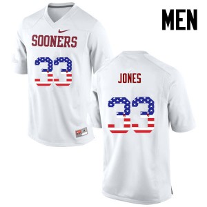 Mens OU Sooners #33 Ryan Jones White USA Flag Fashion Official Jerseys 711864-746