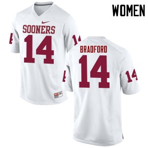Women's Oklahoma Sooners #14 Sam Bradford White Game University Jersey 833394-512