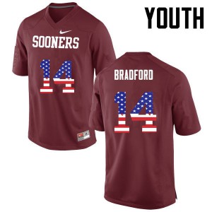 Youth OU Sooners #14 Sam Bradford Crimson USA Flag Fashion Stitched Jerseys 453172-701