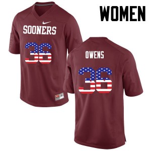 Women Oklahoma #36 Steve Owens Crimson USA Flag Fashion Stitched Jersey 569469-754