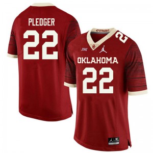 Mens Oklahoma Sooners #22 T.J. Pledger Retro Red Jordan Brand Throwback Player Jersey 991664-617