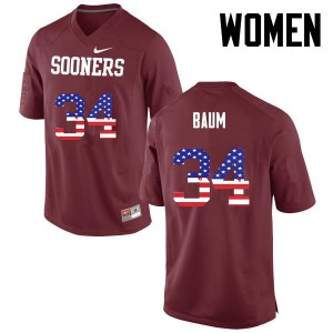 Womens Sooners #34 Tanner Baum Crimson USA Flag Fashion Football Jersey 327122-699