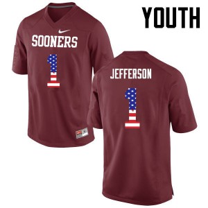 Youth Sooners #1 Tony Jefferson Crimson USA Flag Fashion Official Jerseys 996664-375