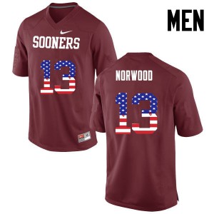Men Sooners #13 Tre Norwood Crimson USA Flag Fashion Stitch Jerseys 947432-439