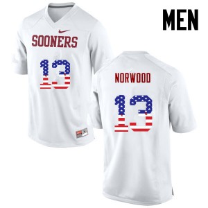 Men's Sooners #13 Tre Norwood White USA Flag Fashion Alumni Jerseys 680012-133