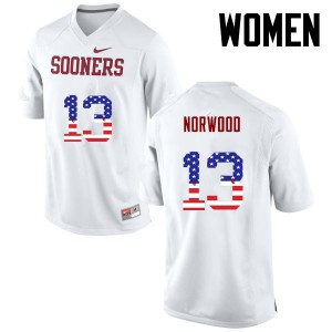 Women Sooners #13 Tre Norwood White USA Flag Fashion Football Jerseys 952286-805