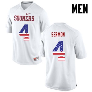 Mens OU Sooners #4 Trey Sermon White USA Flag Fashion Stitched Jerseys 204303-287