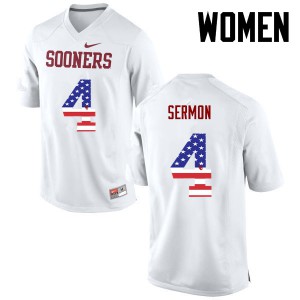 Women's Oklahoma Sooners #4 Trey Sermon White USA Flag Fashion Stitched Jerseys 171964-104