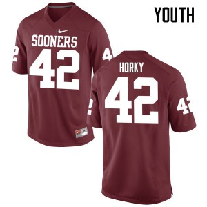 Youth Oklahoma Sooners #42 Wesley Horky Crimson Game Stitch Jersey 904046-147