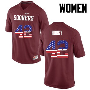 Womens Oklahoma Sooners #42 Wesley Horky Crimson USA Flag Fashion NCAA Jerseys 814722-467