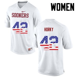 Womens Sooners #42 Wesley Horky White USA Flag Fashion Embroidery Jersey 851036-278