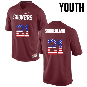 Youth OU Sooners #21 Will Sunderland Crimson USA Flag Fashion University Jersey 673826-505