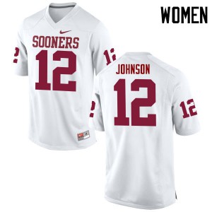 Women's OU Sooners #12 William Johnson White Game Embroidery Jersey 167707-897