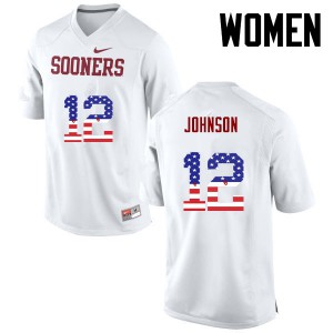 Womens Oklahoma Sooners #12 William Johnson White USA Flag Fashion Official Jerseys 564530-206