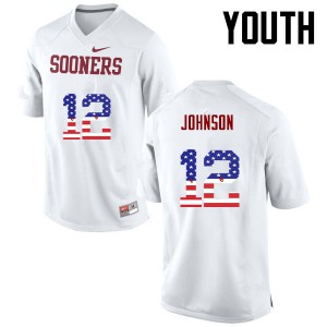 Youth Sooners #12 William Johnson White USA Flag Fashion Football Jerseys 775048-420
