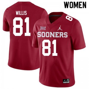 Women's OU #81 Brayden Willis Crimson Jordan Brand Official Jerseys 359021-333