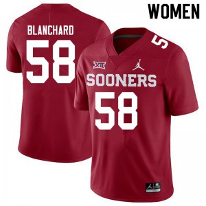 Women's OU Sooners #58 Caden Blanchard Crimson Jordan Brand Stitch Jersey 546346-402