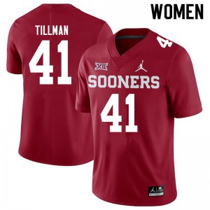 Women Oklahoma #41 Coby Tillman Crimson Jordan Brand Stitch Jerseys 127460-681
