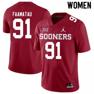 Womens Oklahoma #91 Dillon Faamatau Crimson Jordan Brand Stitch Jerseys 213244-631