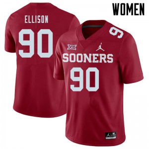 Women's Sooners #90 Josh Ellison Crimson Jordan Brand College Jersey 731940-851