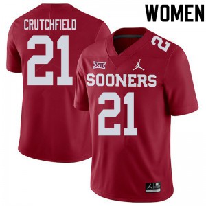 Women's Oklahoma Sooners #21 Marcellus Crutchfield Crimson NCAA Jersey 686235-366