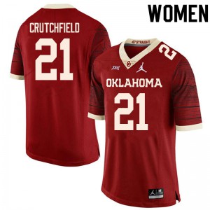 Women OU #21 Marcellus Crutchfield Retro Red Throwback Embroidery Jersey 588452-515