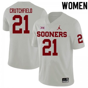 Womens OU Sooners #21 Marcellus Crutchfield White Embroidery Jerseys 263260-235