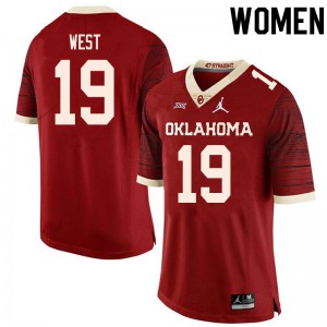 Women's Sooners #19 Trevon West Retro Red Throwback Football Jerseys 542167-117