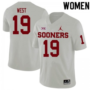 Women's OU Sooners #19 Trevon West White Stitched Jerseys 996483-569