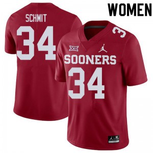 Women OU Sooners #34 Zach Schmit Crimson Stitched Jersey 389670-852
