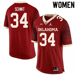 Women's Sooners #34 Zach Schmit Retro Red Throwback College Jerseys 954207-328