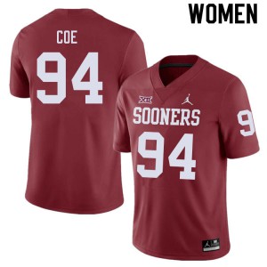 Womens Oklahoma #94 Isaiah Coe Crimson University Jerseys 228090-552