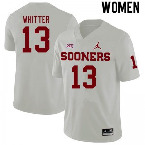 Womens OU Sooners #13 Shane Whitter White Embroidery Jersey 125313-702