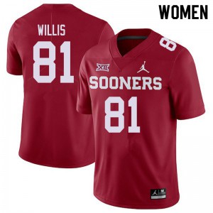 Womens Sooners #81 Brayden Willis Crimson Jordan Brand Stitched Jersey 851126-513