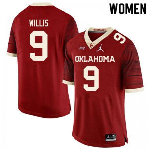 Womens OU #9 Brayden Willis Retro Red Throwback College Jerseys 708473-281