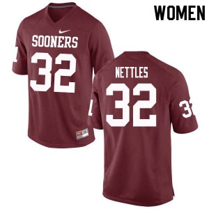 Women's OU Sooners #32 Caleb Nettles Crimson High School Jersey 420360-611