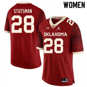 Women Oklahoma Sooners #28 Danny Stutsman Retro Red Throwback Player Jerseys 468215-797