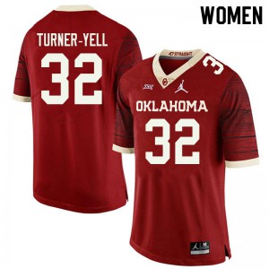 Women Oklahoma #32 Delarrin Turner-Yell Retro Red Jordan Brand Throwback Stitch Jerseys 389584-683