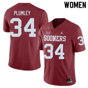Womens OU #34 Dorian Plumley Crimson Stitched Jerseys 881451-304